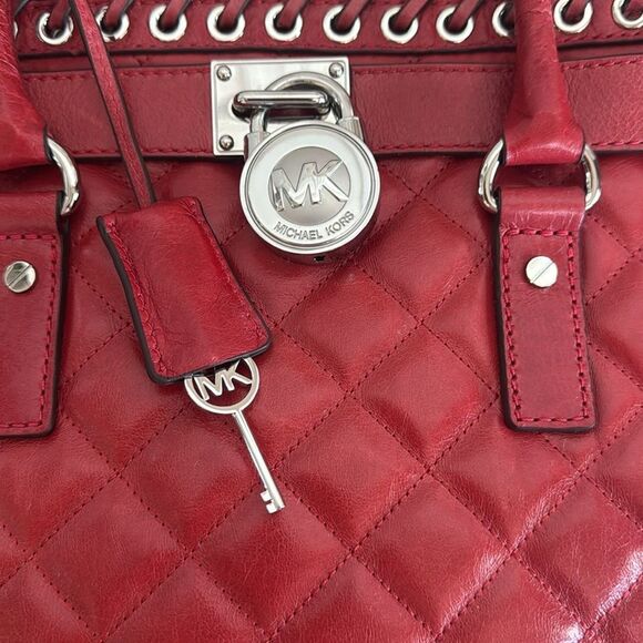 Michael Kors Red Quilted Leather Hamilton Large Tote Bag Shoulder Bag - Picture 13 of 13
